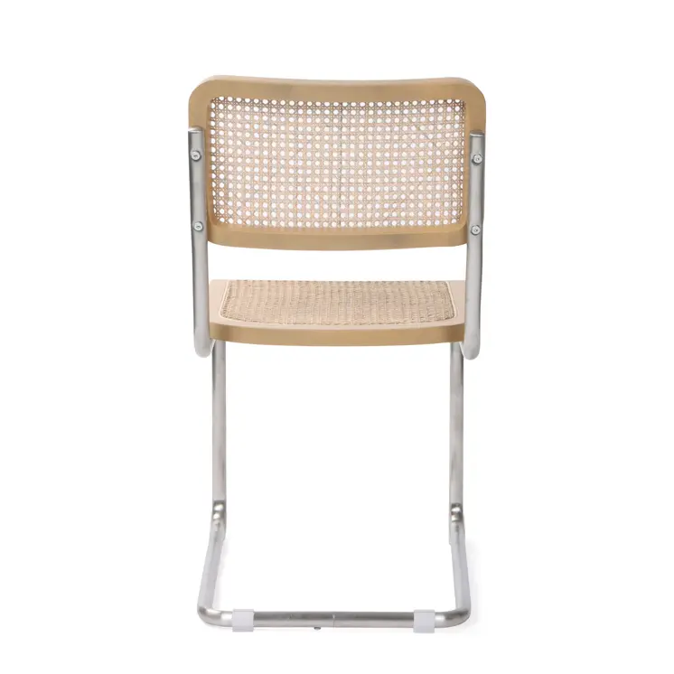 Set of Two Natural and Silver Steel Open Back Dining Side Chairs