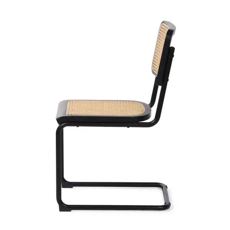 Set of Two Black and Natural Steel Open Back Dining Side Chairs