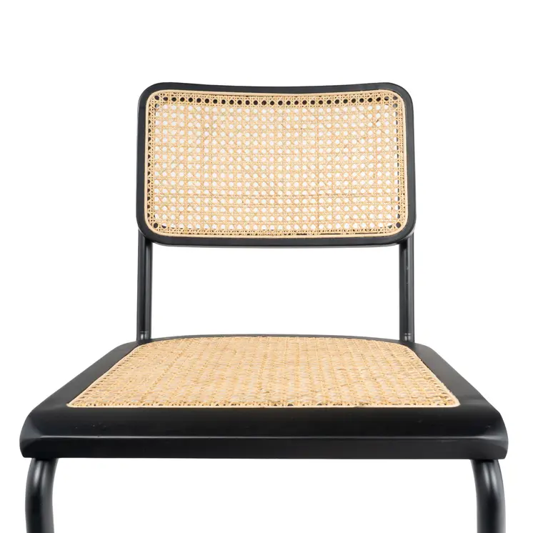 Set of Two Black and Natural Steel Open Back Dining Side Chairs