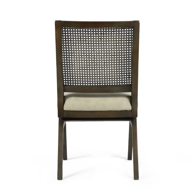 Set of Two Dark Brown And Gray Wood Cane And Upholstery Dining Side Chairs