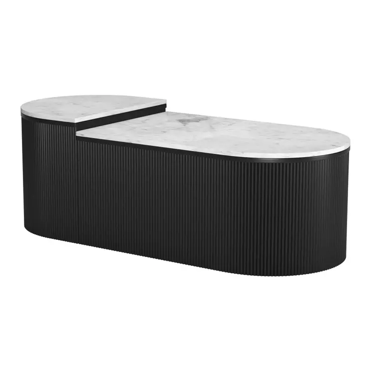 Set of Two Black And White Wood And Faux Marble Oval Drum Bunching Coffee Tables