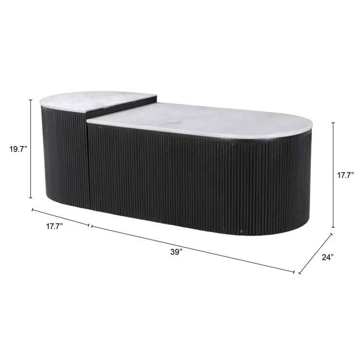 Set of Two Black And White Wood And Faux Marble Oval Drum Bunching Coffee Tables