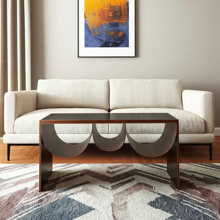 32" Black and Copper Mirrored Glass and Steel Solid Coffee Table