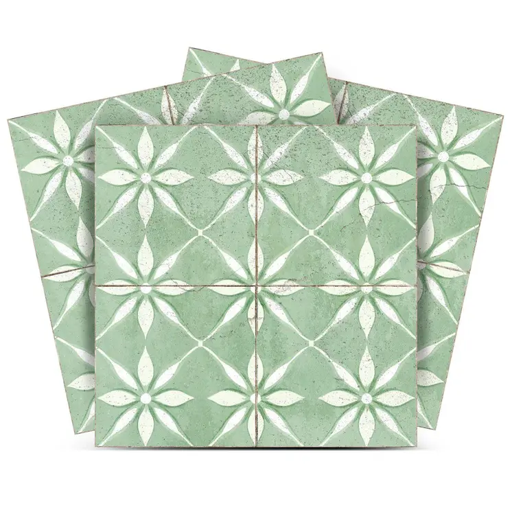 6" x 6" Green Vinyl Arabesque Peel And Stick Removable Tiles