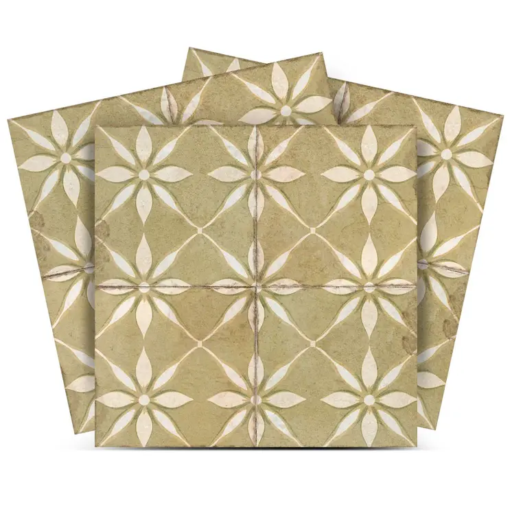 6" x 6" Beige Vinyl Arabesque Peel And Stick Removable Tiles