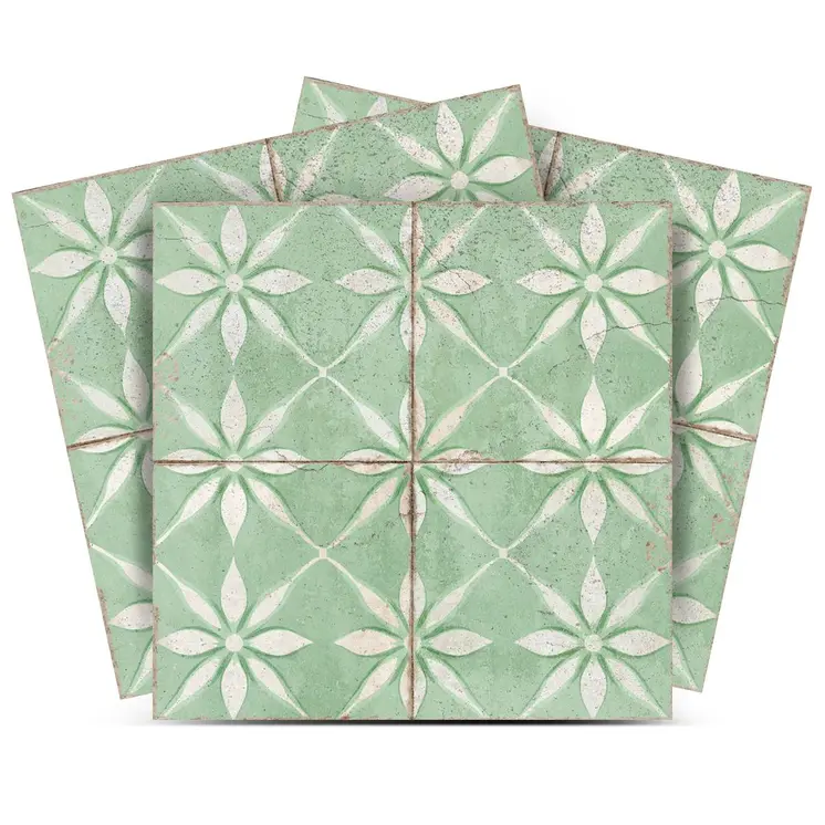5" x 5" Green Vinyl Arabesque Peel And Stick Removable Tiles