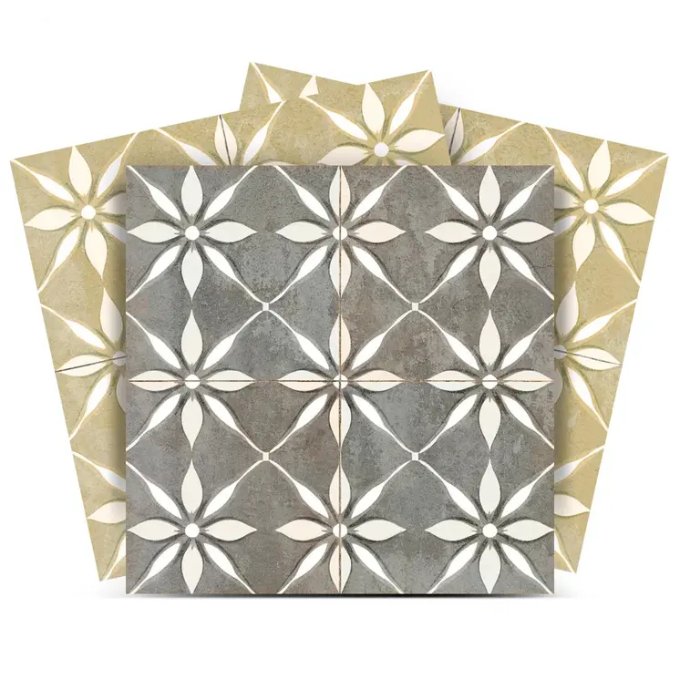 8" x 8" Gray Vinyl Arabesque Peel And Stick Removable Tiles