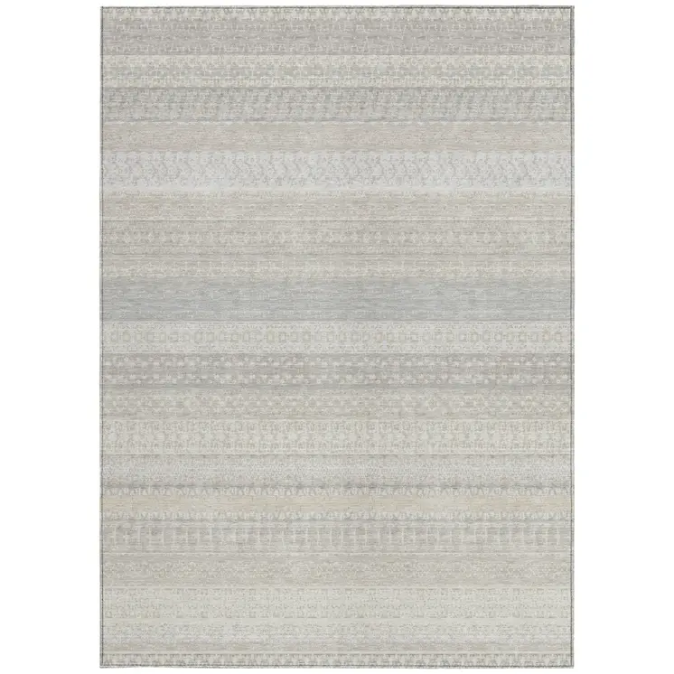 3' X 5' Ivory Striped Washable Indoor Outdoor Area Rug