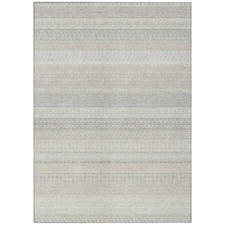 3' X 5' Ivory Striped Washable Indoor Outdoor Area Rug