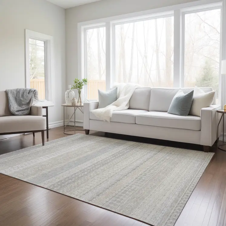 3' X 5' Ivory Striped Washable Indoor Outdoor Area Rug