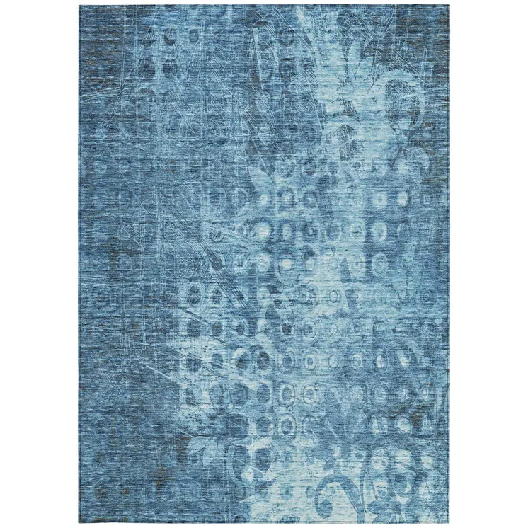 9' X 12' Blue Ikat Washable Indoor Outdoor Area Rug
