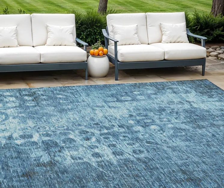 10' X 14' Blue Ikat Washable Indoor Outdoor Area Rug