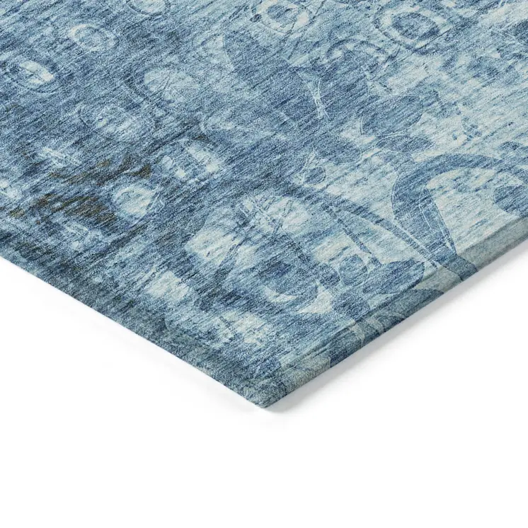 10' X 14' Blue Ikat Washable Indoor Outdoor Area Rug