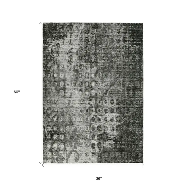 3' X 5' Charcoal Ikat Washable Indoor Outdoor Area Rug