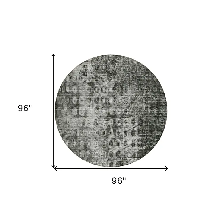 8' Charcoal Round Ikat Washable Indoor Outdoor Area Rug