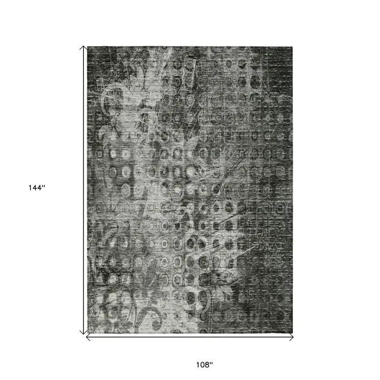 9' X 12' Charcoal Ikat Washable Indoor Outdoor Area Rug
