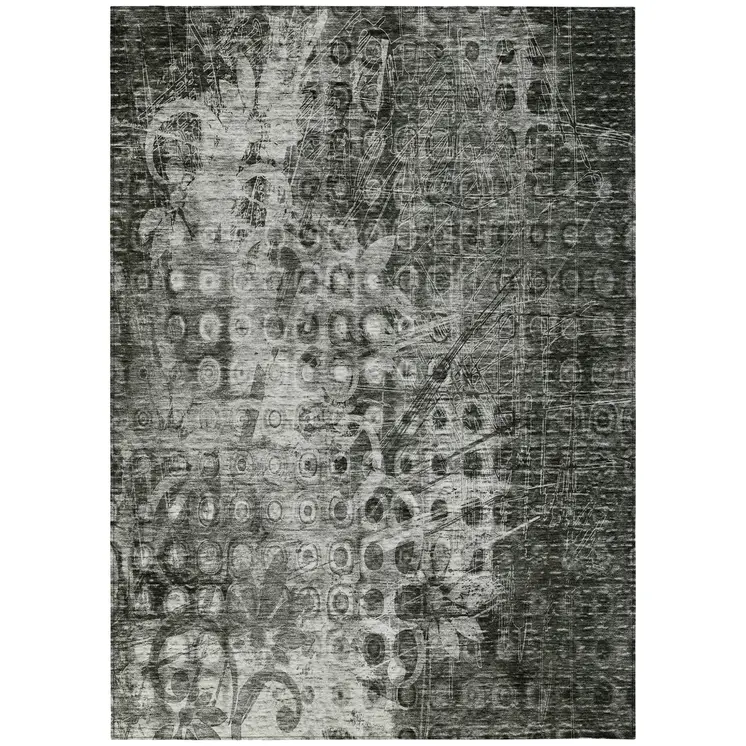 9' X 12' Charcoal Ikat Washable Indoor Outdoor Area Rug