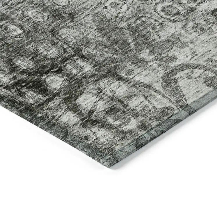 9' X 12' Charcoal Ikat Washable Indoor Outdoor Area Rug