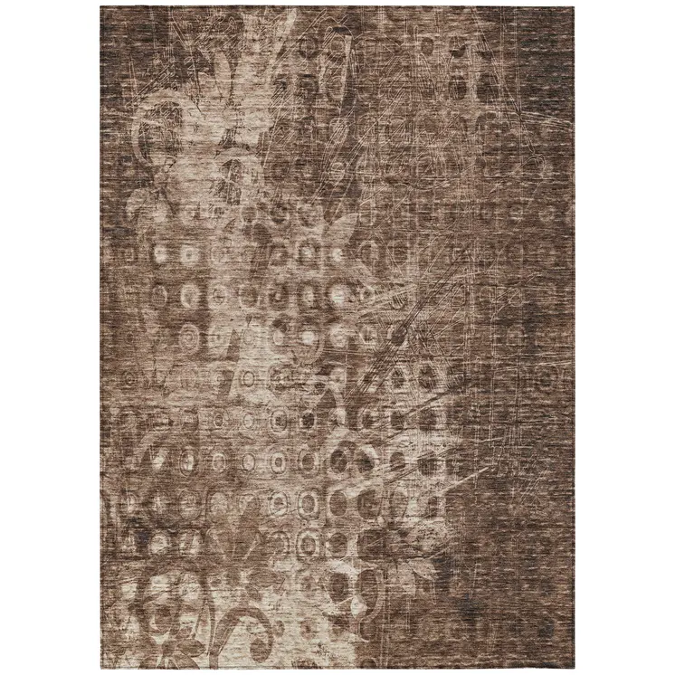 5' X 8' Chocolate Ikat Washable Indoor Outdoor Area Rug