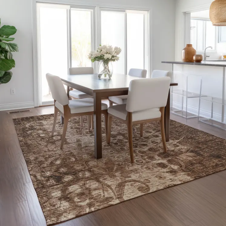 5' X 8' Chocolate Ikat Washable Indoor Outdoor Area Rug