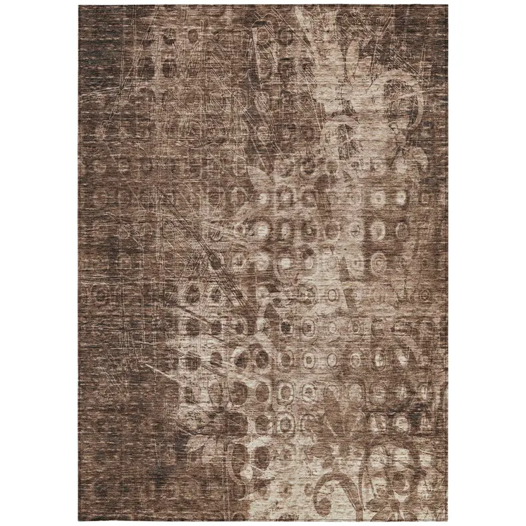 8' X 10' Chocolate Ikat Washable Indoor Outdoor Area Rug