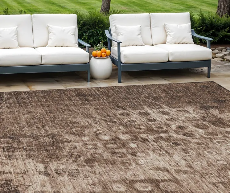 10' X 14' Chocolate Ikat Washable Indoor Outdoor Area Rug
