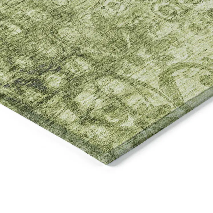 3' X 5' Olive Green Ikat Washable Indoor Outdoor Area Rug