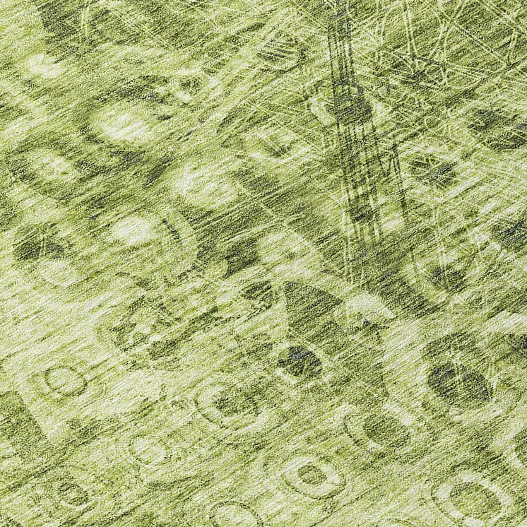 8' Olive Green Round Ikat Washable Indoor Outdoor Area Rug