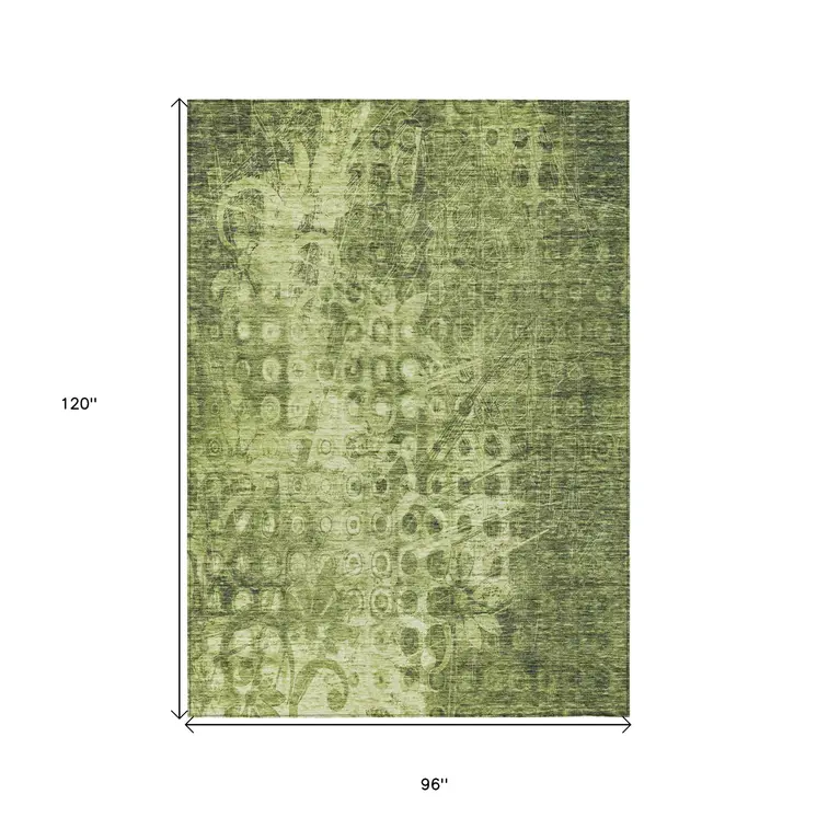8' X 10' Olive Green Ikat Washable Indoor Outdoor Area Rug