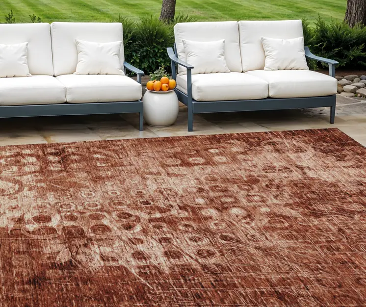 10' X 14' Orange Ikat Washable Indoor Outdoor Area Rug