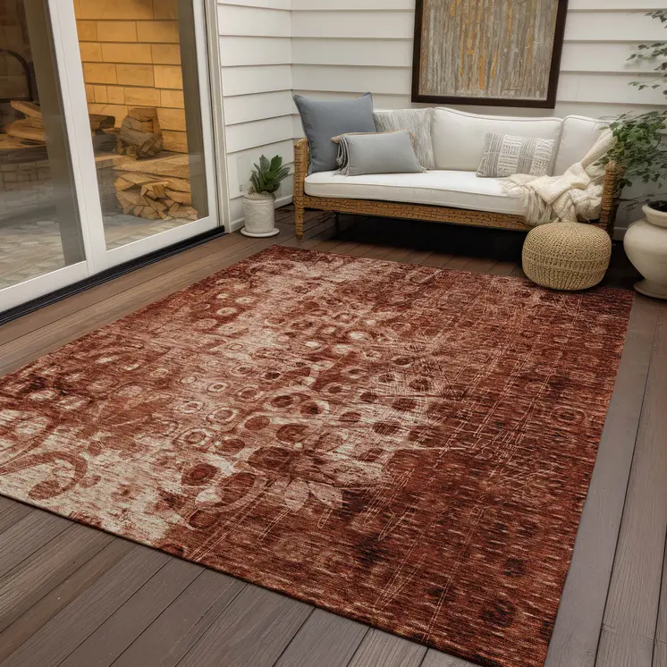 10' X 14' Orange Ikat Washable Indoor Outdoor Area Rug