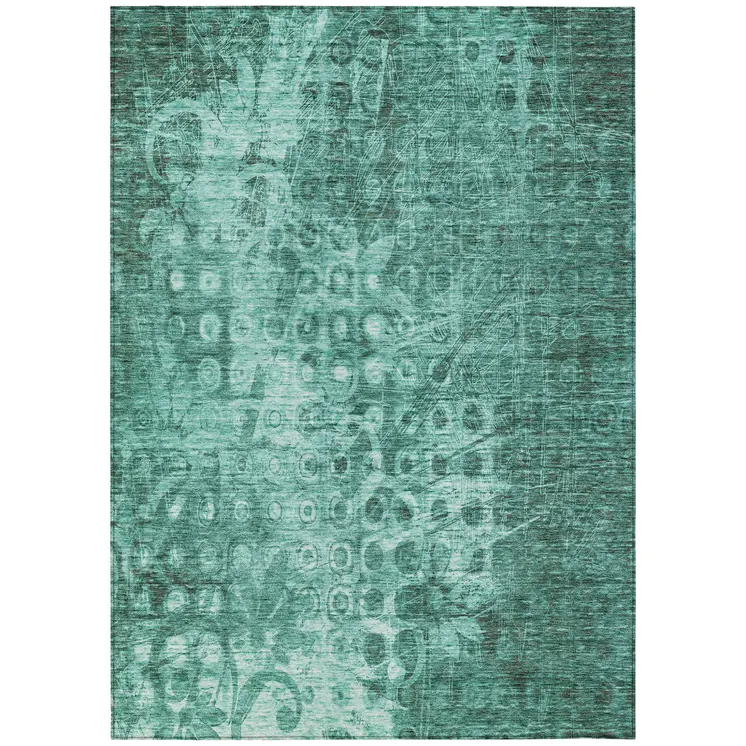 3' X 5' Teal Blue Ikat Washable Indoor Outdoor Area Rug