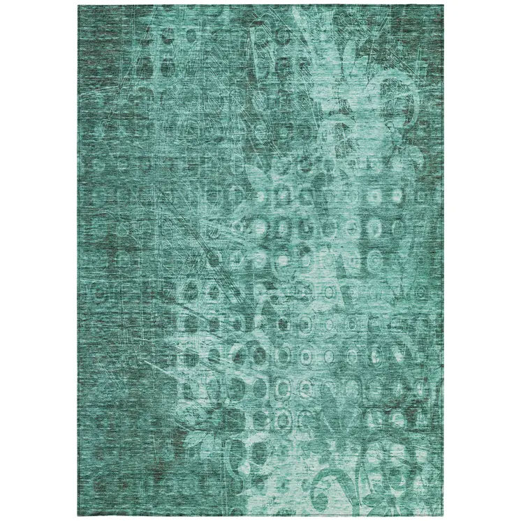 9' X 12' Teal Blue Ikat Washable Indoor Outdoor Area Rug