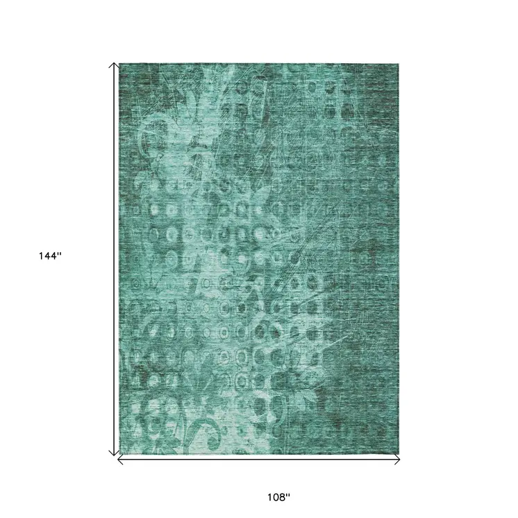9' X 12' Teal Blue Ikat Washable Indoor Outdoor Area Rug
