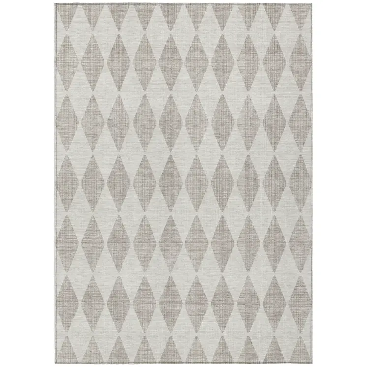 3' X 5' Beige Geometric Washable Indoor Outdoor Area Rug