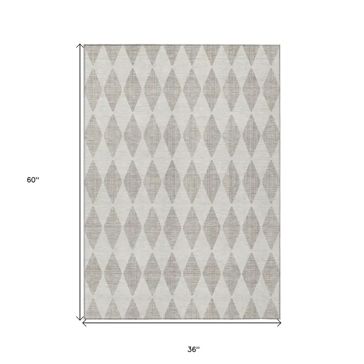 3' X 5' Beige Geometric Washable Indoor Outdoor Area Rug