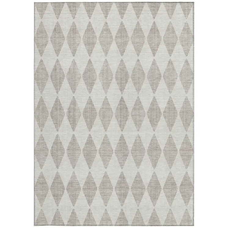 8' X 10' Beige Geometric Washable Indoor Outdoor Area Rug