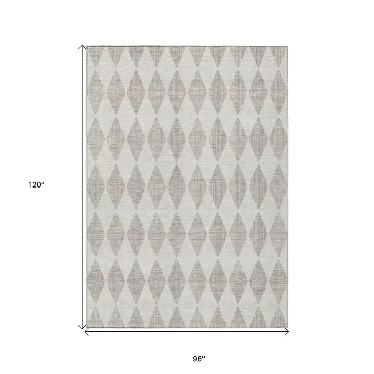 8' X 10' Beige Geometric Washable Indoor Outdoor Area Rug