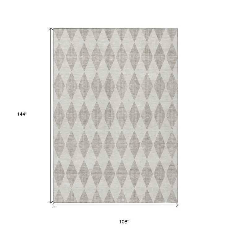 9' X 12' Beige Geometric Washable Indoor Outdoor Area Rug