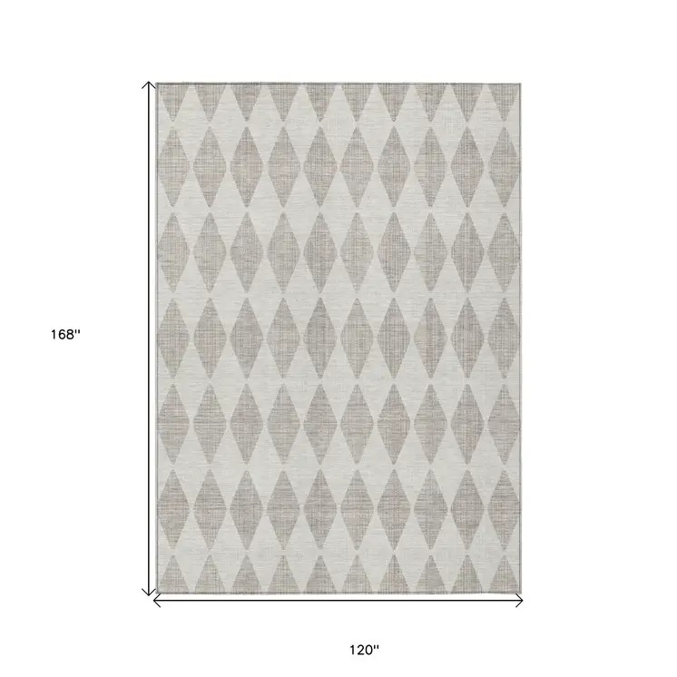 10' X 14' Beige Geometric Washable Indoor Outdoor Area Rug