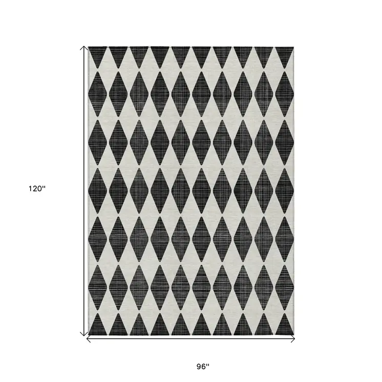 8' X 10' Black Geometric Washable Indoor Outdoor Area Rug