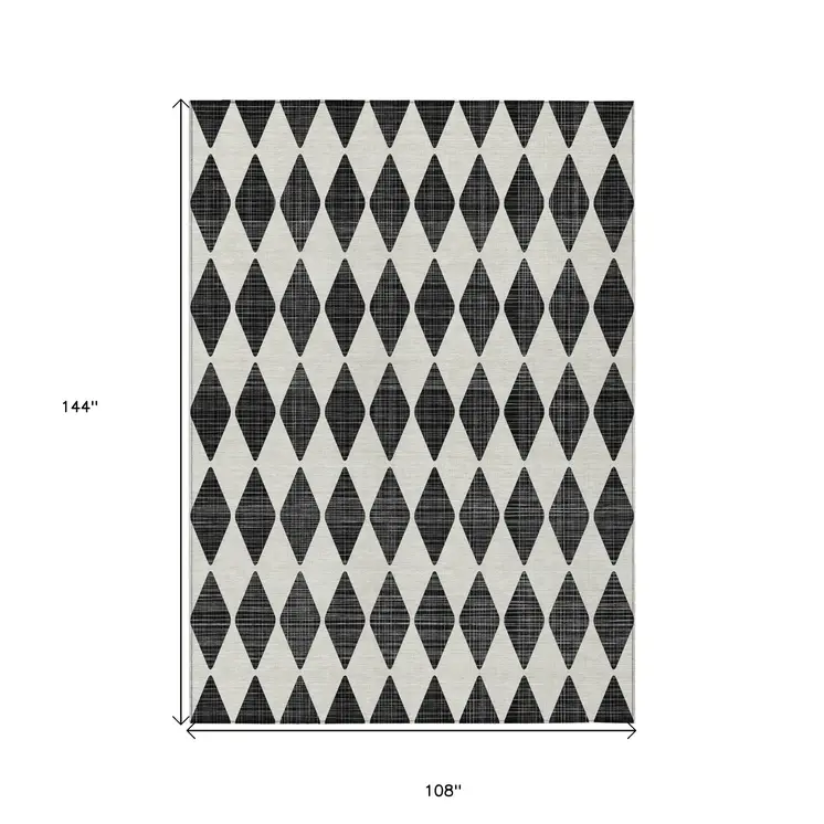 9' X 12' Black Geometric Washable Indoor Outdoor Area Rug