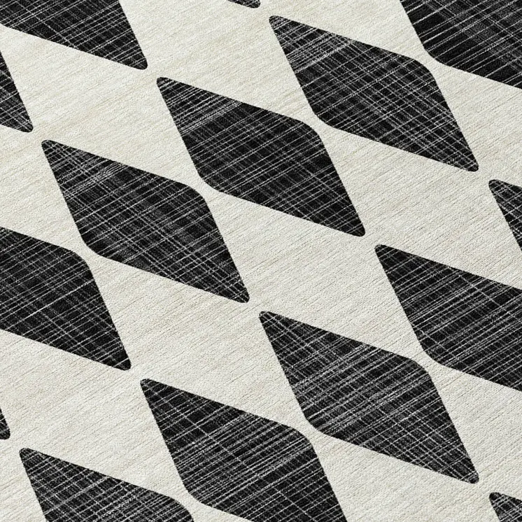 9' X 12' Black Geometric Washable Indoor Outdoor Area Rug