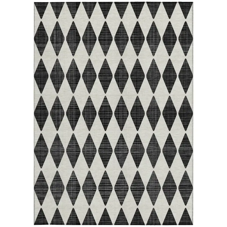 10' X 14' Black Geometric Washable Indoor Outdoor Area Rug