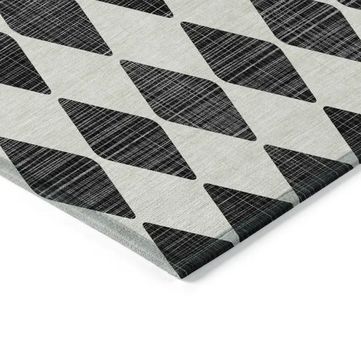 10' X 14' Black Geometric Washable Indoor Outdoor Area Rug