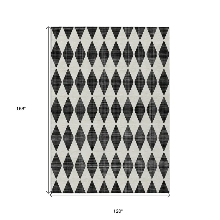 10' X 14' Black Geometric Washable Indoor Outdoor Area Rug