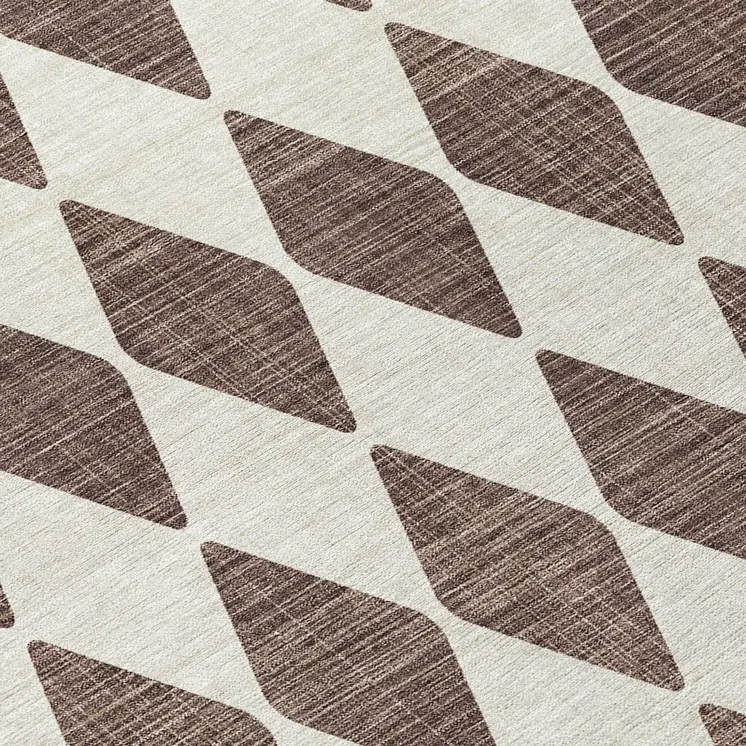 8' Brown Round Geometric Washable Indoor Outdoor Area Rug