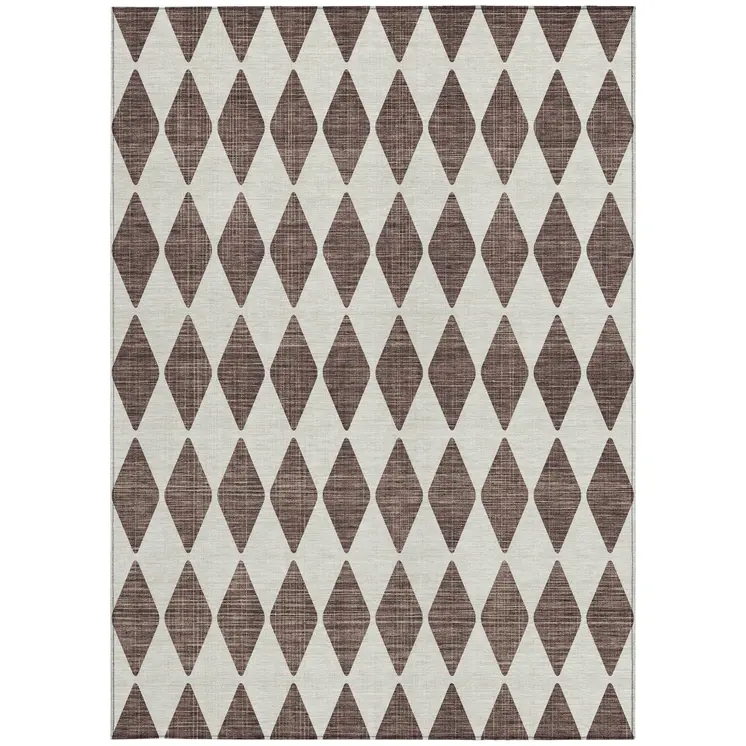8' X 10' Brown Geometric Washable Indoor Outdoor Area Rug