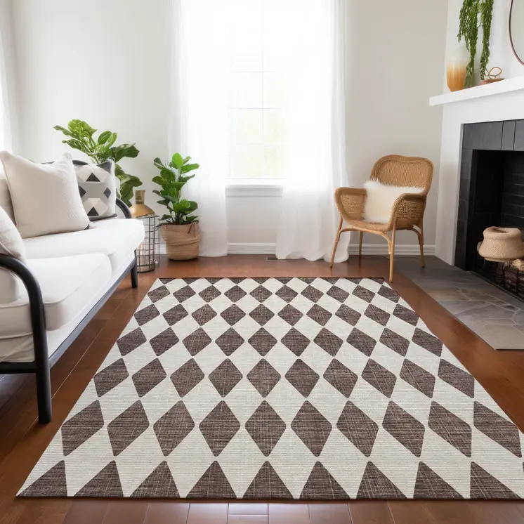 8' X 10' Brown Geometric Washable Indoor Outdoor Area Rug