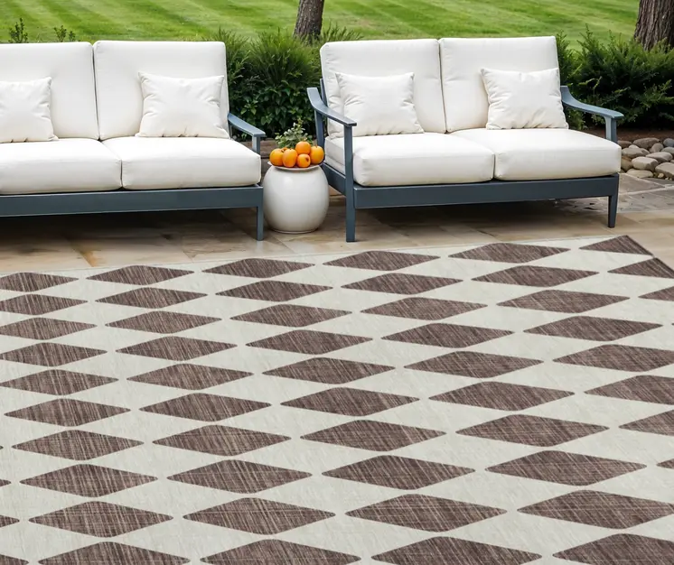 9' X 12' Brown Geometric Washable Indoor Outdoor Area Rug